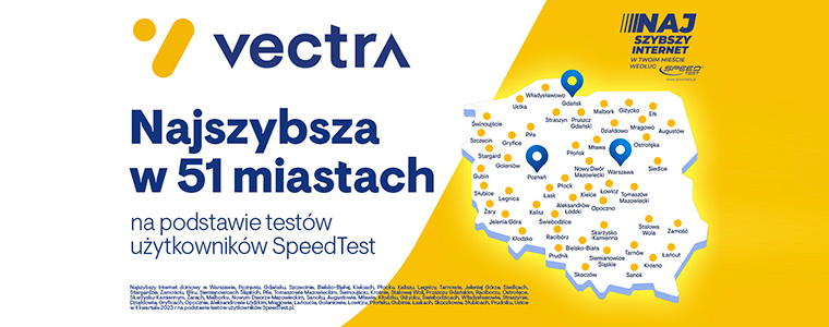 Vectra internet II kwartał 2023 speedtest.pl